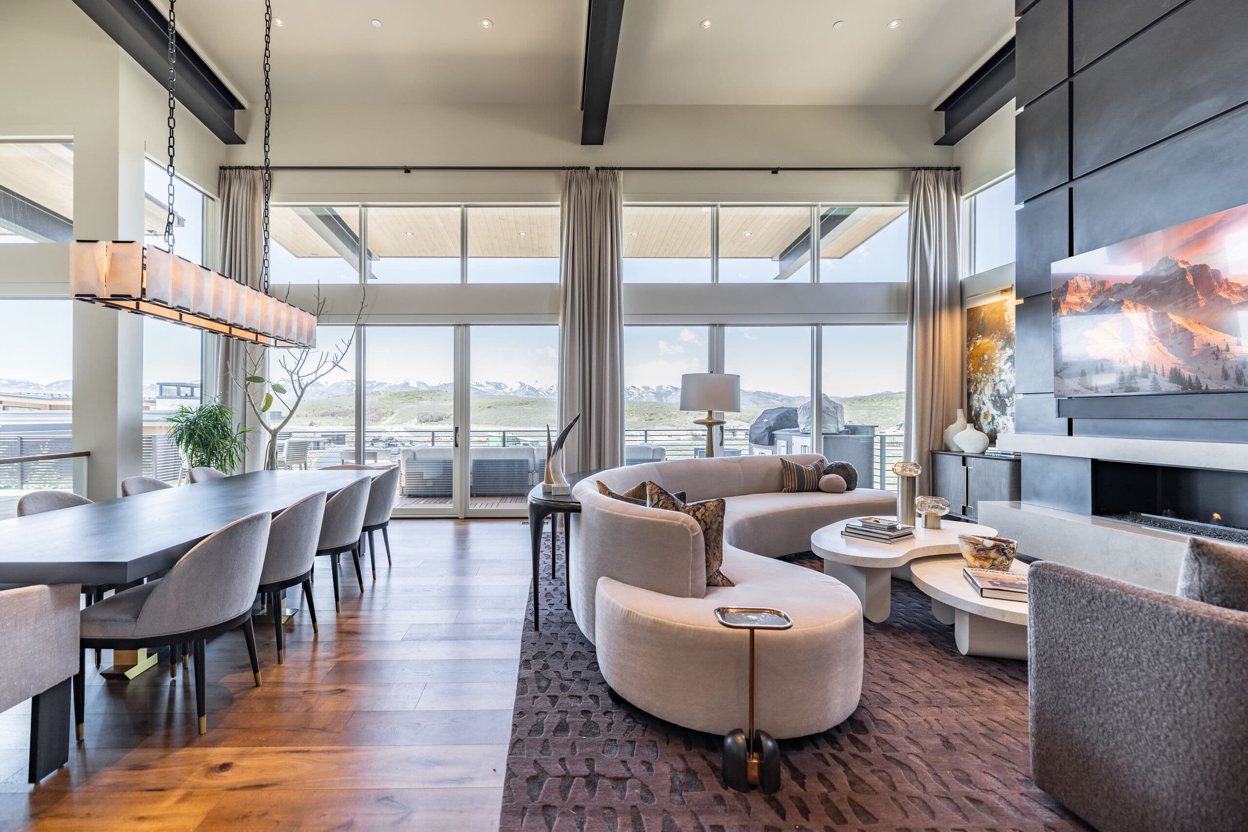 Comfortable lounge with mountain views in a luxury Park City home