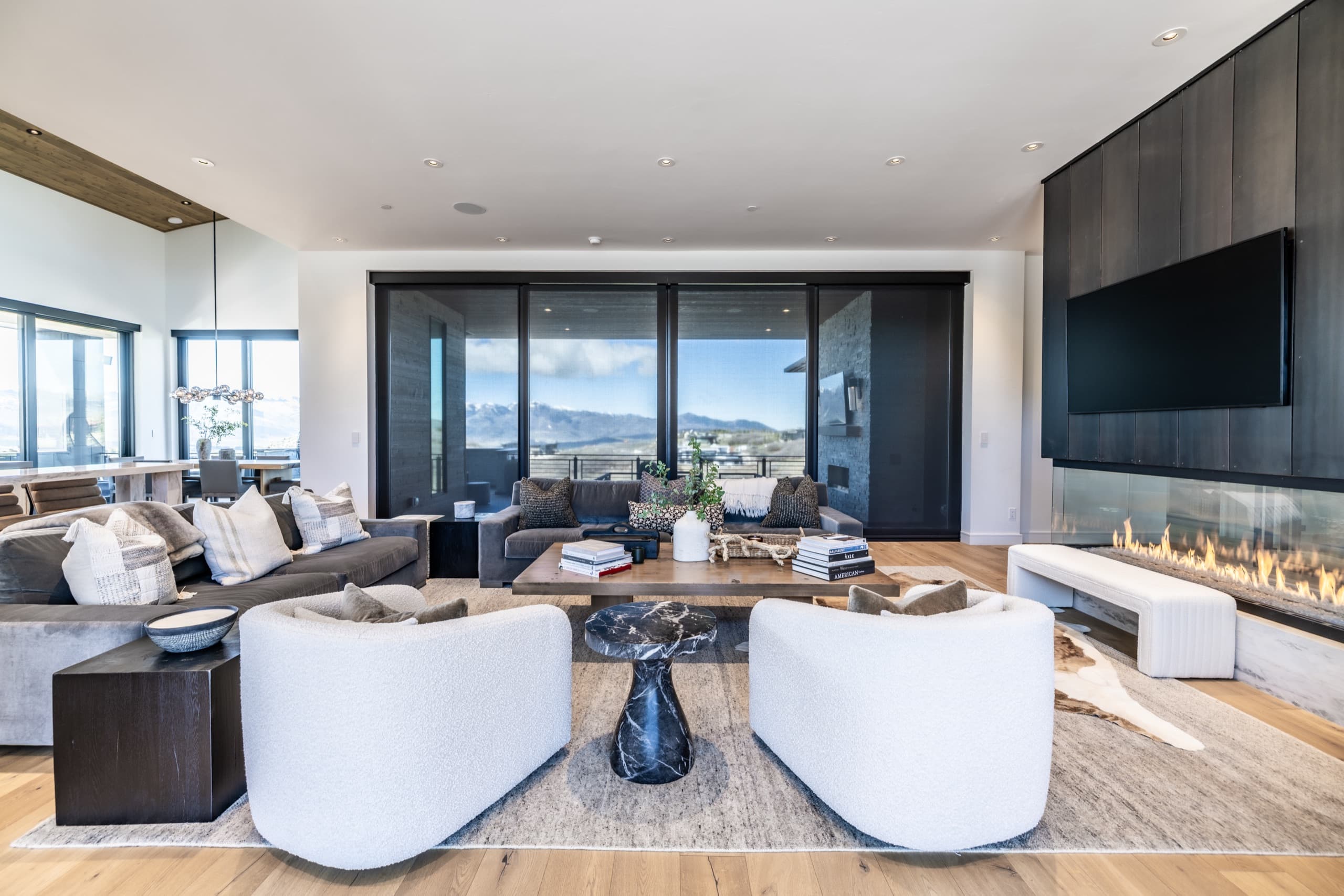 Great room with mountain views in a luxury Park City home